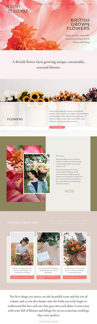 Peony and Peridot Home page without workshops section