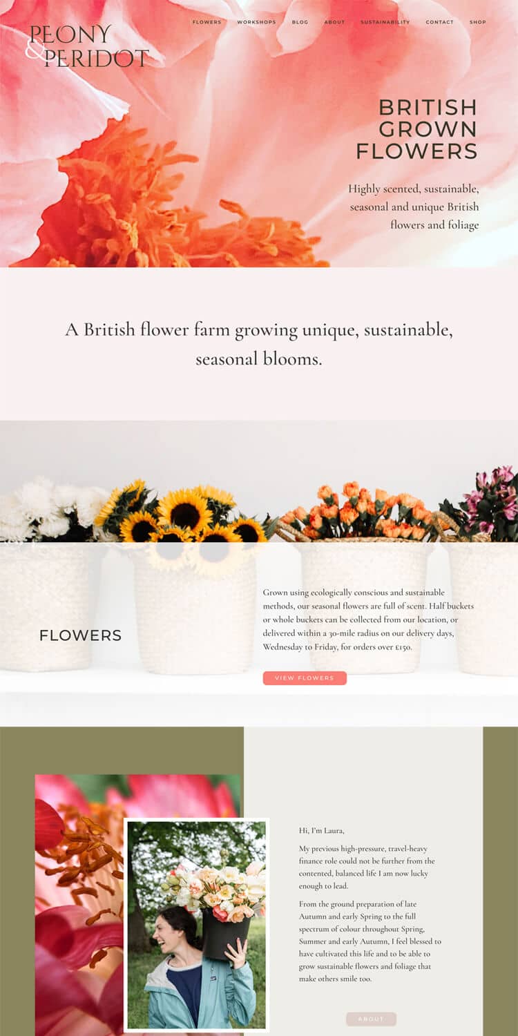 Peony and Peridot home website page